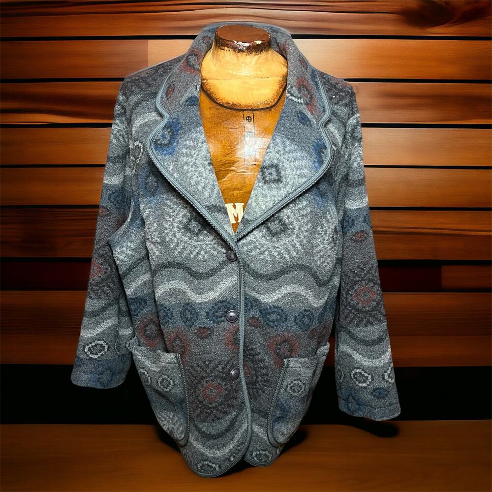 VINTAGE 90s Wool Blend Aztec Coat Size 46 Geometric Western Cowboy NewFast